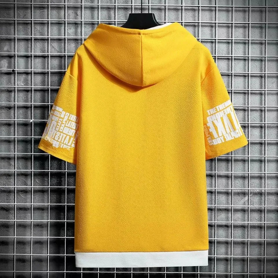 Fashion Men's Hoodies Summer Men Clothing T-shirt Zipper Hood Cartoon Casual T Shirt Print Hooded Top Short Sleeve Men