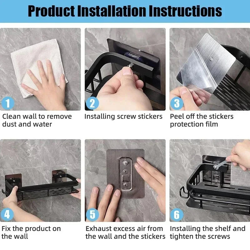 No-Drill Aluminium Shower Shelf – Bathroom Shampoo & Toiletry Storage Rack