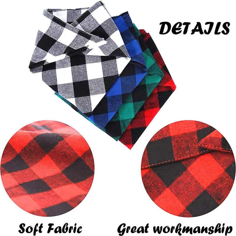 Cotton Plaid Dog Bandana & Bow Tie Collar – Washable Pet Triangle Scarf