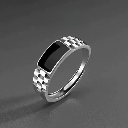 Vintage Faux Onyx Men's Adjustable Open Ring – Punk Stainless Steel