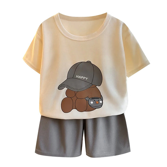 Jongens 2-delige Joggingpak Set met T-shirt en Korte Broek met Berenprint