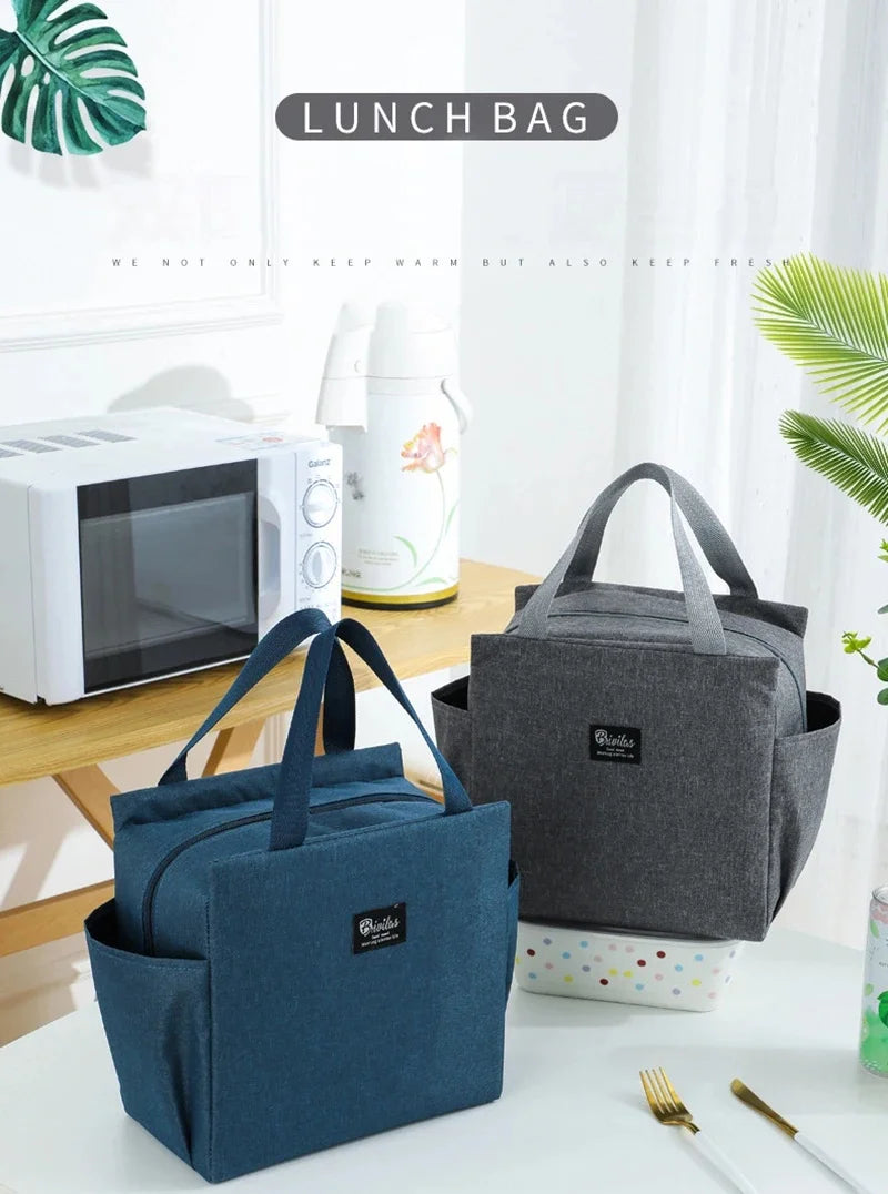 Insulated Lunch Bag with Side Pockets – Beverage & Bento Storage Tote