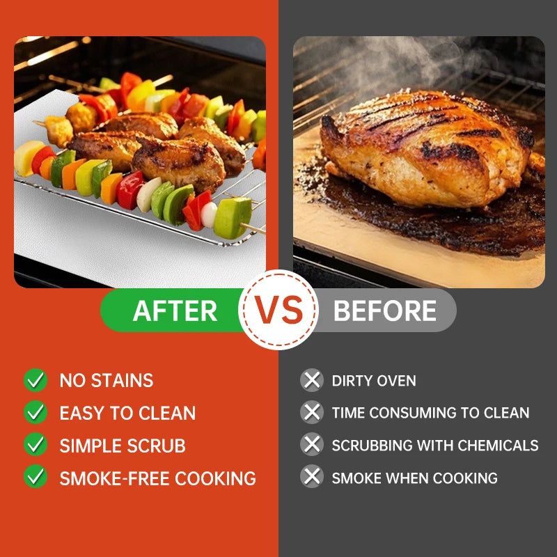 New Oven Liners Reusable Non-stick Anti Dirt Protection Pad Heat Resistant BBQ Grill Mat for Barbecue Cooking Baking Accessories