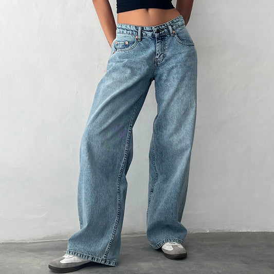 Y2K Low-Rise Baggy Boyfriend Jeans – Women's Straight Leg Streetwear Denim