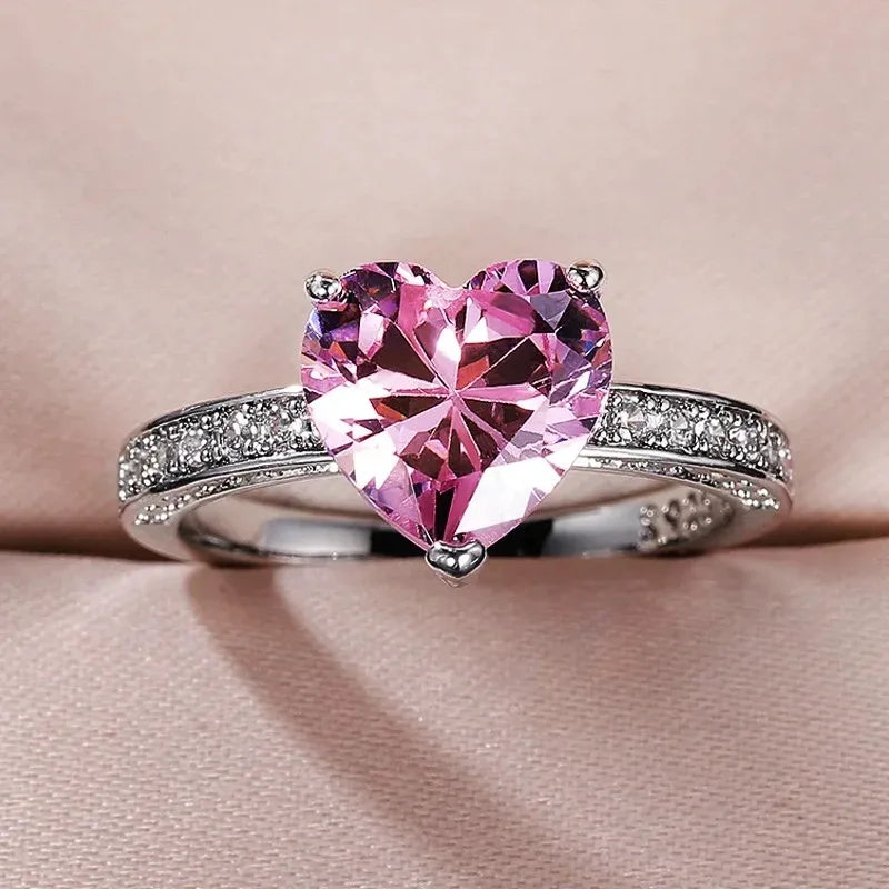 Huitan Luxury AAA Pink CZ Heart Engagement Ring – Proposal Gift for Women