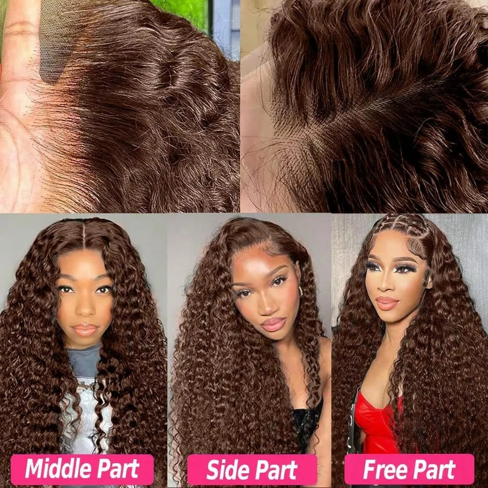 Chocolate Brown Deep Wave 13x6 Lace Front Wig Wig Human Hair Water Wave 250% Density Curly Wig Human Hair Brown Wigs Pre Plucked