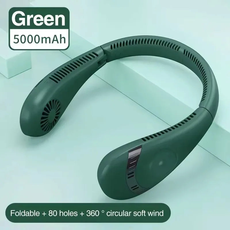 5000mAh Bladeless Neck Fan – USB Rechargeable Foldable Wearable Cooling Fan