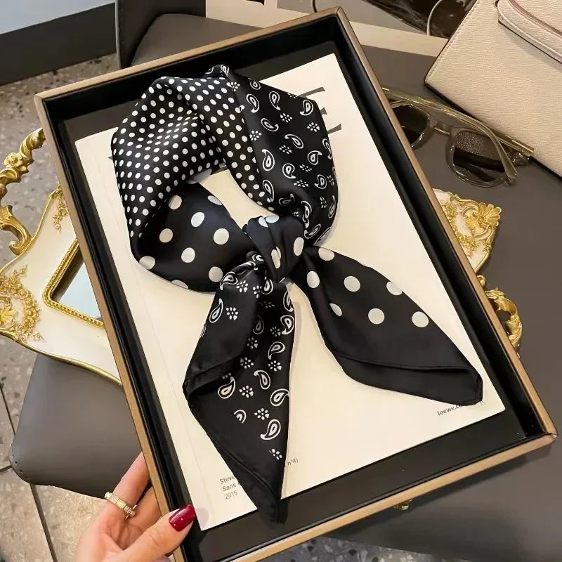 Luxury Brand Women Leopard Print Square Hijab Scarf Soft Satin Silk-like Small Neck Scarf Stylish Casual Headscarf