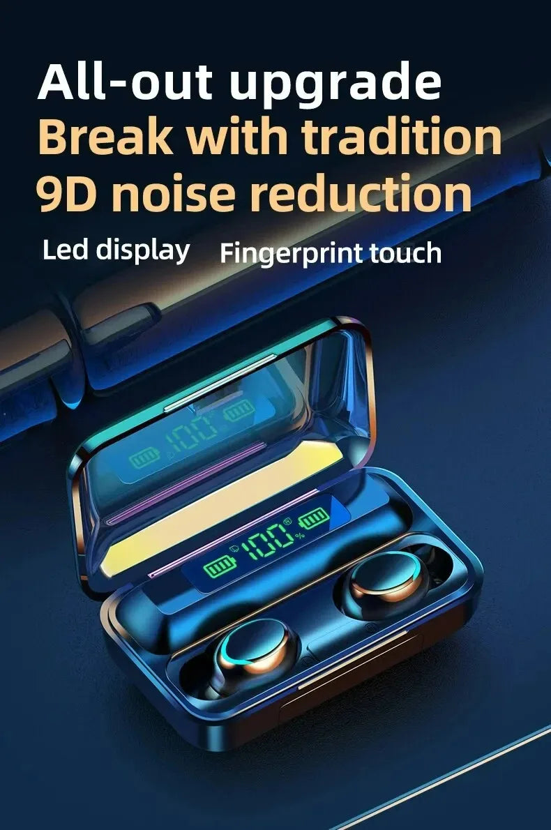 LED Digital Display Wireless Earphonewith Charging Case 9D Bluetooth 5.0 Waterproof Wireless Headset Noise Reduction Headphone
