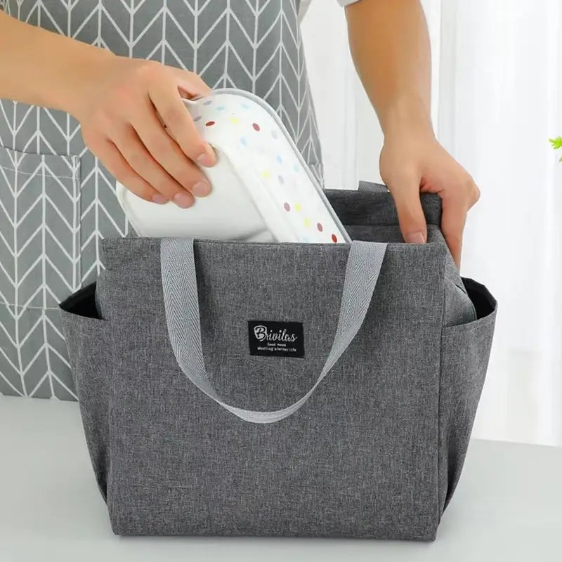 Insulated Lunch Bag Have Two Big Side Pockets Lunch Box Beverage Storage Tote Bags For Student Picnic Portable Insulated Bag New