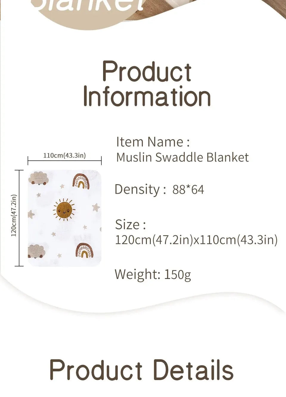 120x110cm Bamboo Cotton Baby Muslin Swaddle Blanket Cute Soft Print Baby Towel Wrap