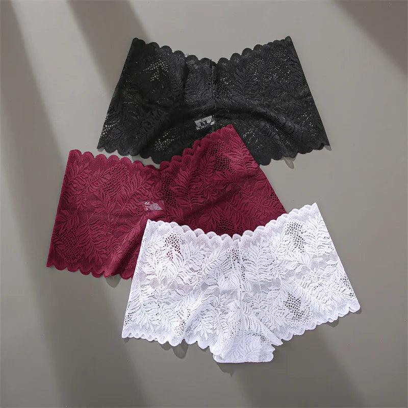 3-Pack Women's Lace Floral Boyshort Panties – Low-Rise Breathable Underwear