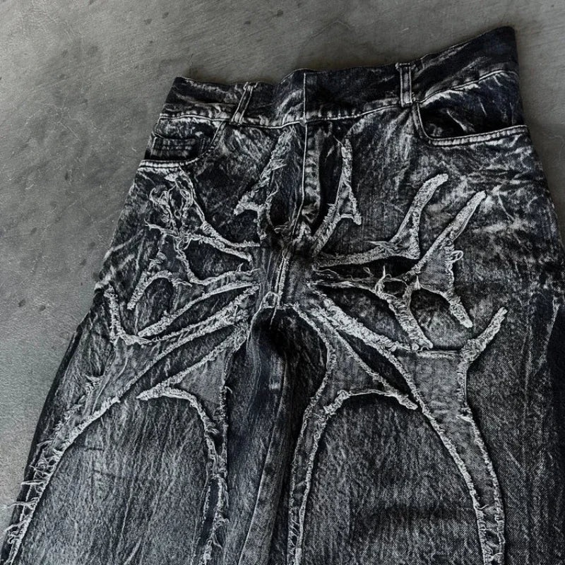 Y2K Baggy Jeans vintage Splicing embroidery Pattern high quality jeans Hip Hop Gothic Streetwear men women Casual wide leg jeans