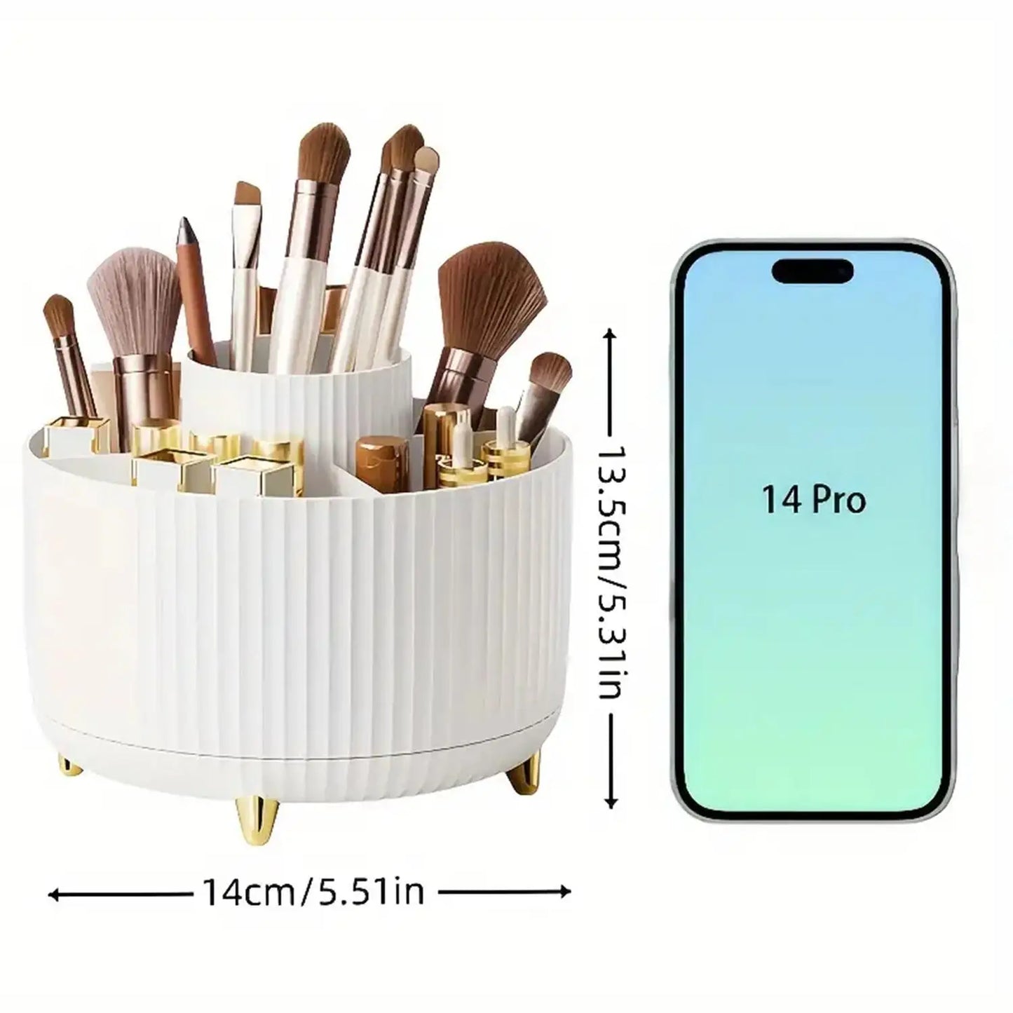 360° Rotating Makeup Organiser – 5-Compartment Cosmetic Storage for Brushes