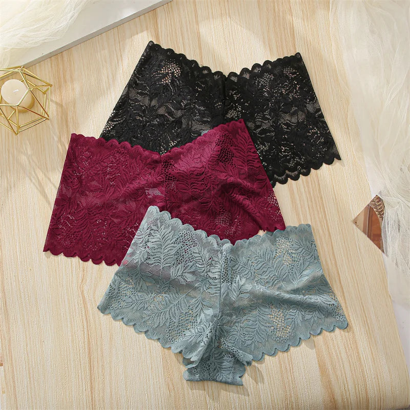3-Pack Women's Lace Floral Boyshort Panties – Low-Rise Breathable Underwear