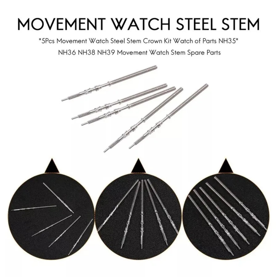 Watch Stem Stainless Steel Spare Parts fit NH35 NH36 NH38 NH39 Crown Automatic Mechanical Movement Watch Parts Crown Stem