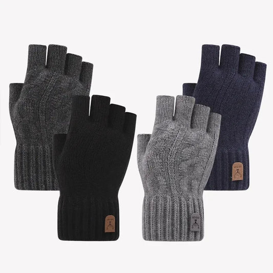Men's Half-Finger Knitted Writing Gloves – Warm Winter Office & Cycling