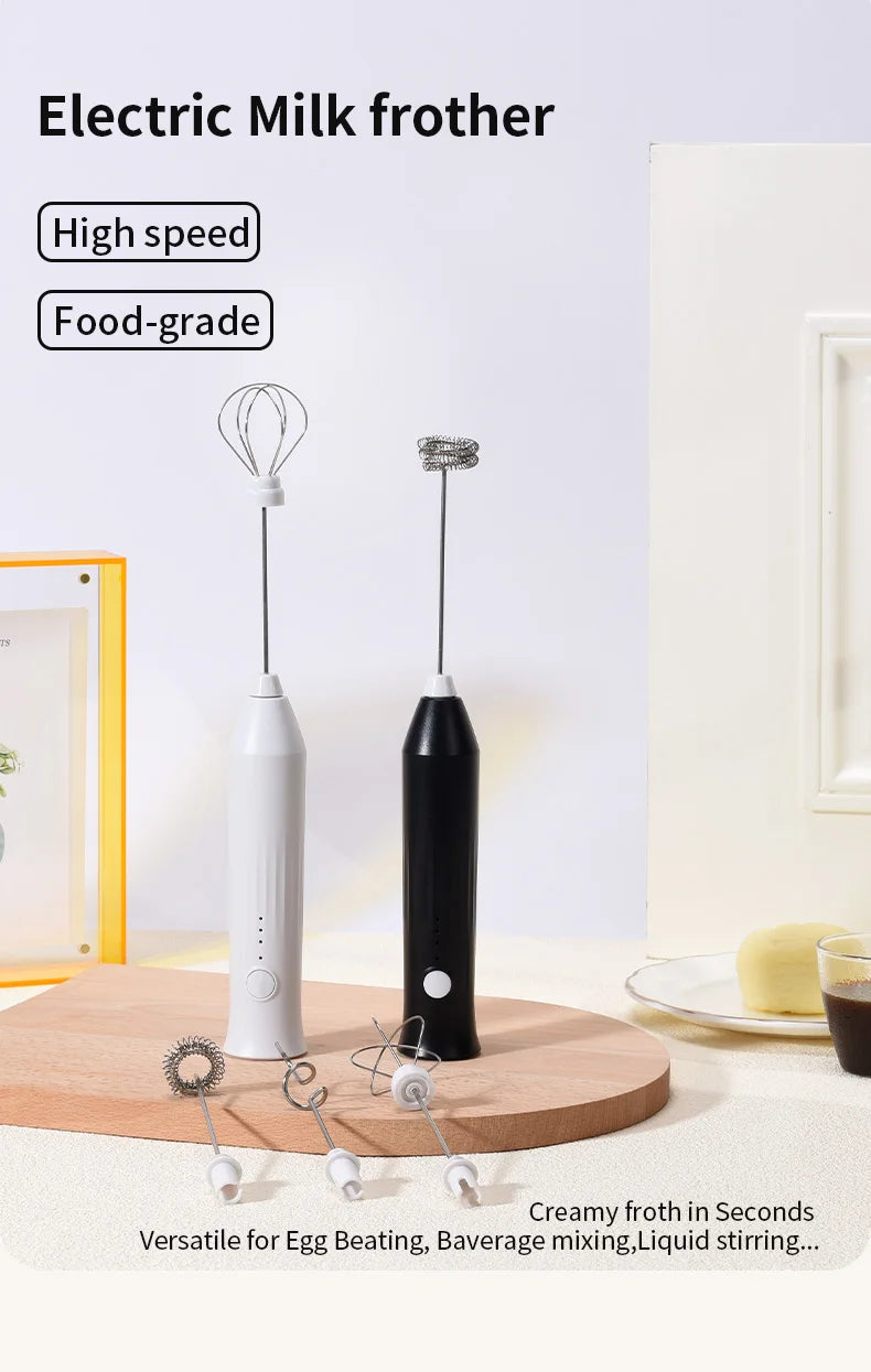 Wireless USB-C Electric Milk Frother – Handheld Stainless Steel Coffee Whisk