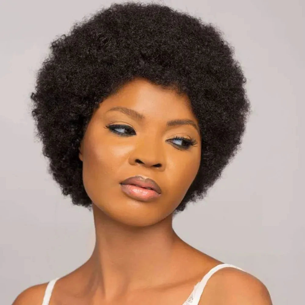 Afro Kinky Curly Wave Wig 150% Density 6Inch Pixie Cut Afro Kinky Curly Human Hair Wig for Women Full Machine Made Wig