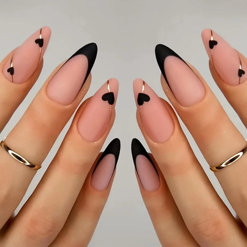 Black Cool Fake Nails Halloween Bat Press on Nails Almond Decorated Nail Tips Rivet Bow False Nails 24pcs Reusable Acrylic Nails