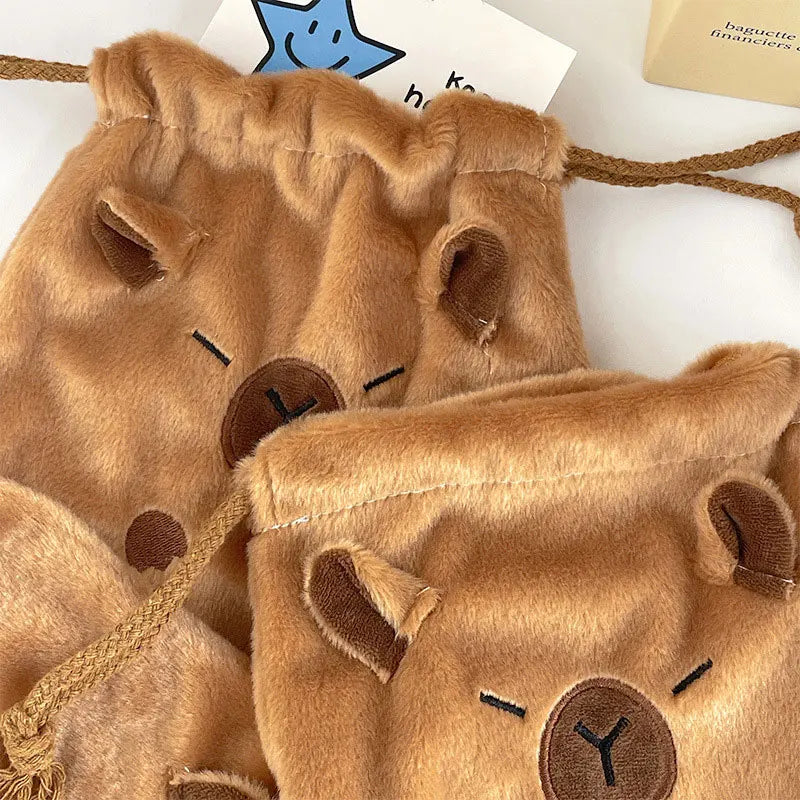 1pc Portable Drawstring Storage Bag Gifts Cute Cartoon Capybara Kawaii Cosmetic Pouch Large Capacity Capybara Plush Storage Bag