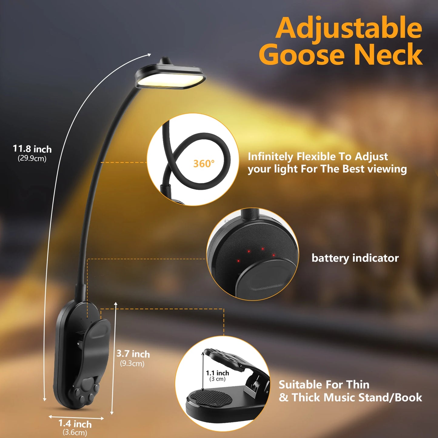 LED Book Light USB Rechargeable Reading Light 3-Level Warm Cool White Daylight Portable Flexible Easy Clip Night Reading Lamp