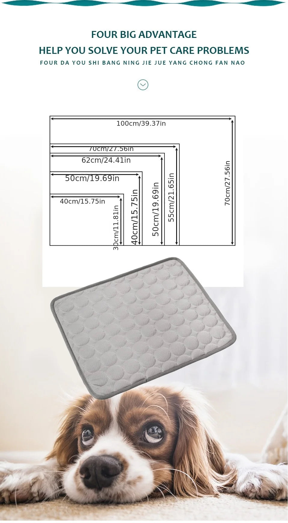 Dog & Cat Summer Cooling Mat – Extra Large Pet Cold Pad Blanket for Dogs & Cats