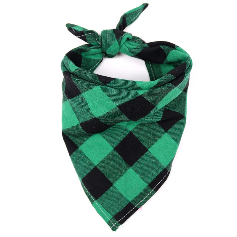 Cotton Plaid Dog Bandana & Bow Tie Collar – Washable Pet Triangle Scarf