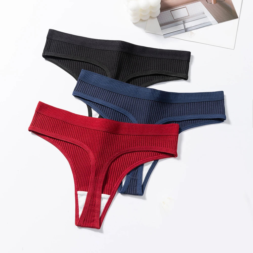3Pcs/Set Thongs Women's Panties Striped Briefs Girls Solid Color Elastic Underwear Female Sexy Lingeries Hot Comfort G-string