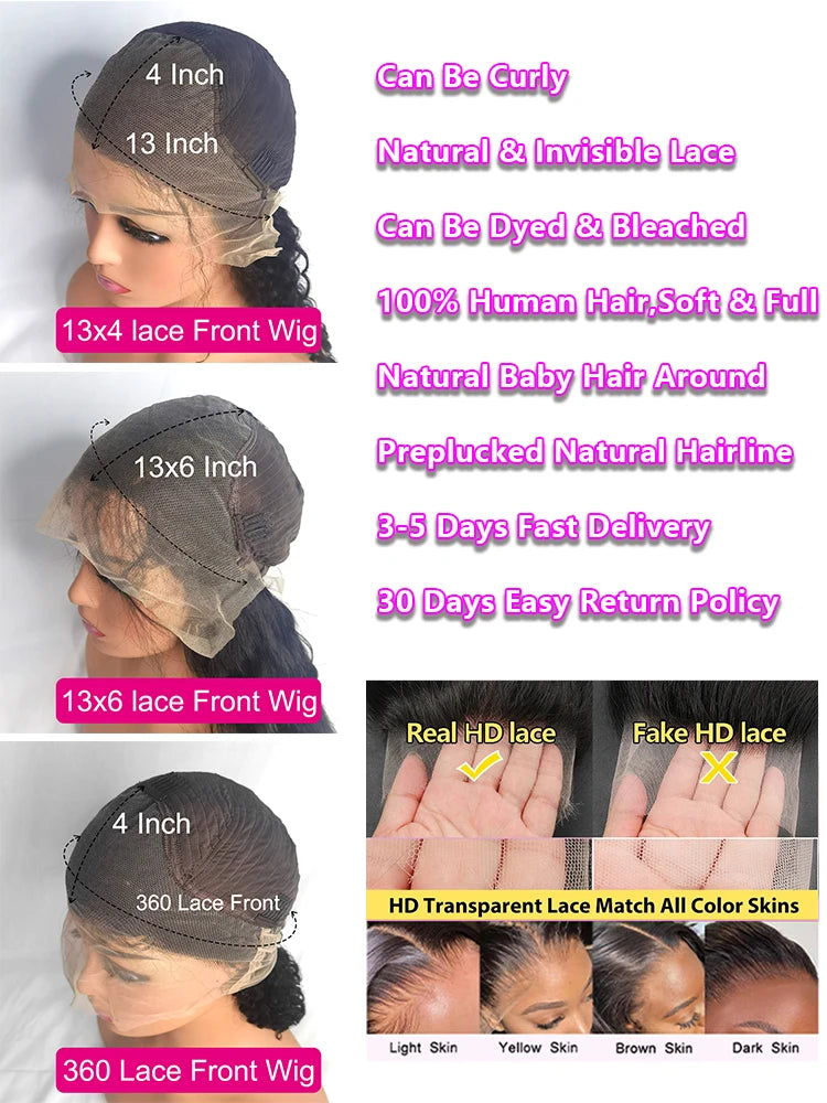 250 Density Curly Human Hair Wigs For Women 13x6 Hd Lace Frontal Wig Brazilian 13x4 Deep Wave Lace Front Wig 360 PrePlucked Lace
