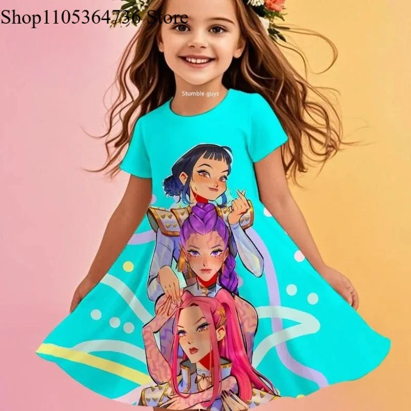 Kpop Demon Hunters Girls Toddler Dress Summer Kids Cartoon Anime Princess Beach Outfit Casual Nightgown