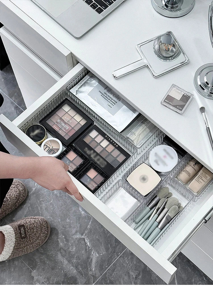 Stackable Acrylic Drawer Organiser Trays – Clear Makeup & Bathroom Vanity Storage Bins
