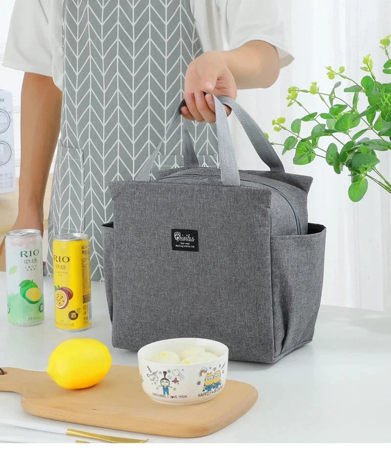 Insulated Lunch Bag with Side Pockets – Beverage & Bento Storage Tote