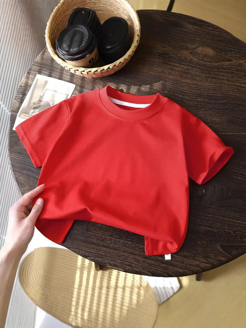 2-8Y New Summer Casual Children Tee 100% Cotton Solid Color Girls Short Sleeve Top O-Neck Soft Breathable Kids Clothes