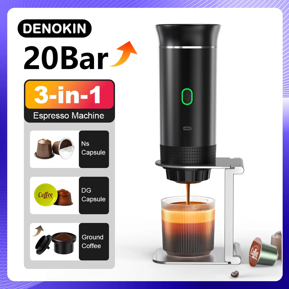 3-in-1 Portable Espresso Coffee Maker – Capsule, Powder & Travel Coffee Machine