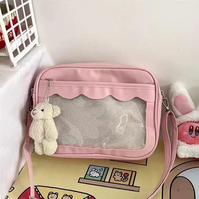 Japanese Harajuku Women's Ita Bag PU Transparent Pocket Itabag High School Girl Uniform JK Crossbody Shoulder Bag Handbag