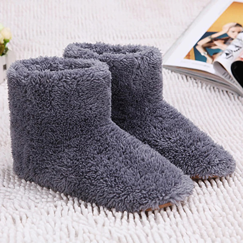 Women Men Electric Heating Shoes Washable USB Heated Shoes Comfortable Plush Snow Boots Washable Foot Warmer Slipper for Winter