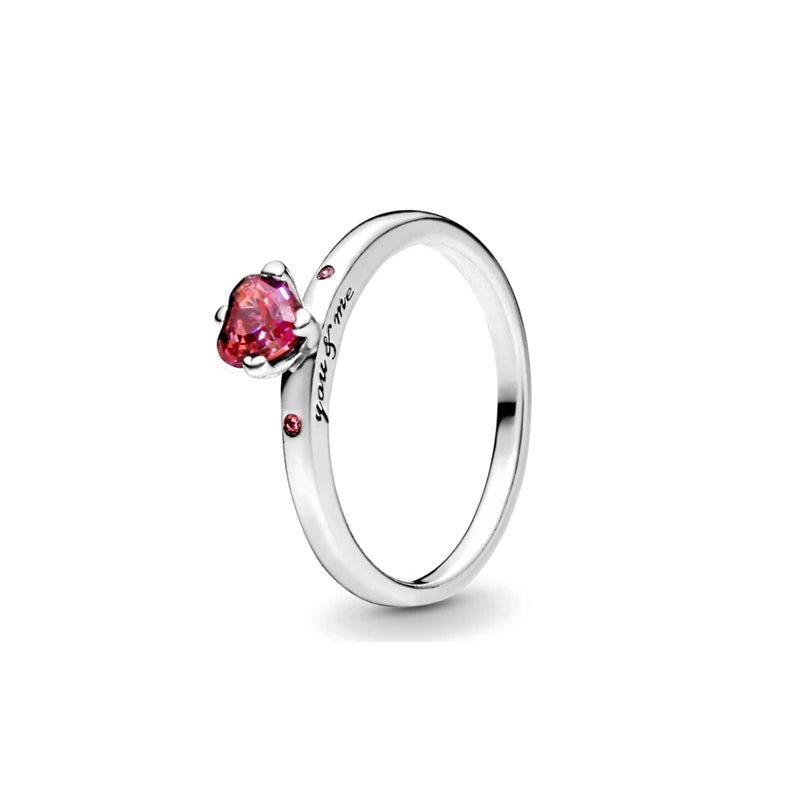 New 925 Sterling Silver Charm Red Heart-shaped Rings Women Rings Fine Jewelry Fashion Mother Gifts