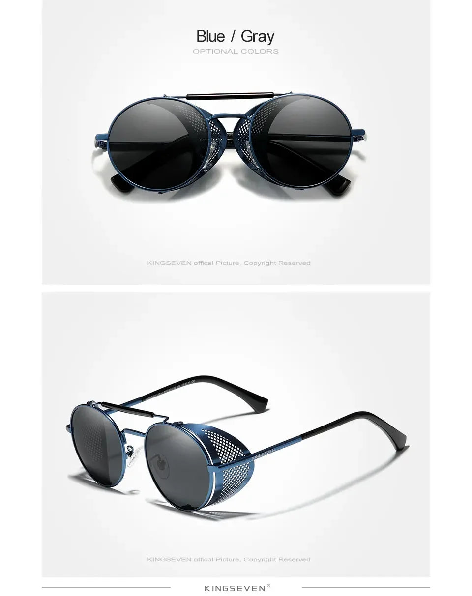 KINGSEVEN Retro Gothic Steampunk Sunglasses Polarized UV400 Men Women Fashion Vintage Eyewear Round Frame Fishing Male Glasses