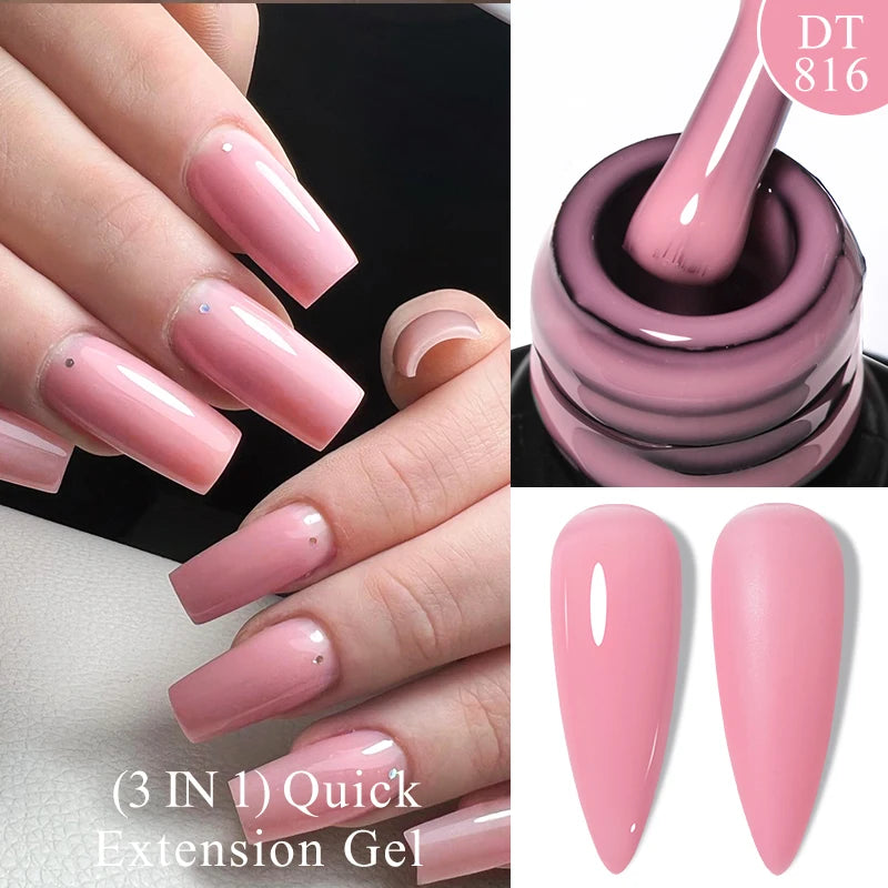 MEET ACROSS 7ml Quick Extension Gel Nail Polish Glitter Pink Gold Purple Milky White UV Gel Finger Prolong Varnish For Nails