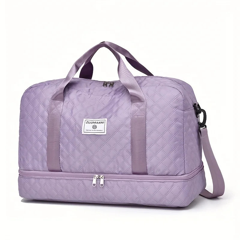 Casual nylon travel luggage bag,  large capacity sports and fitness storage, multi pocket portable weekender overnight bag
