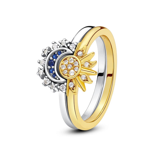 925 Silver Sun Moon Star Pavé CZ Stackable Ring – Women's Gift
