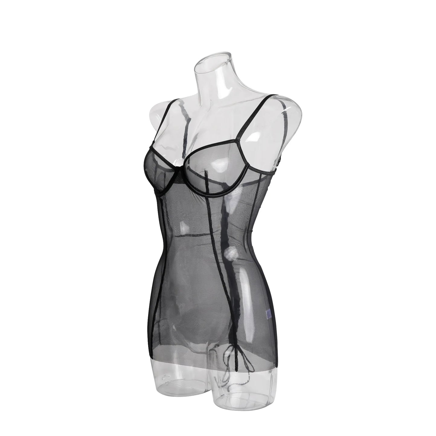 Sexy Transparent Mesh Dress Erotic Sleevelss Underwear Female Summer Halter Evening Party Nightclub Tight Wrap Hip Dresses Women