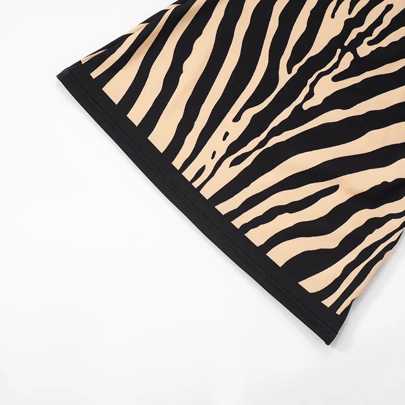 Zebra Striped Strapless Backless Women Mini A Line Dress Outfits Autumn Winter Off Shoulder Sleeveless Bodycon Dresses Vestido