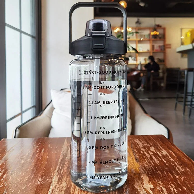 2-Litre Large Capacity Sports Water Bottle with Straw – Time Marker Fitness Jug