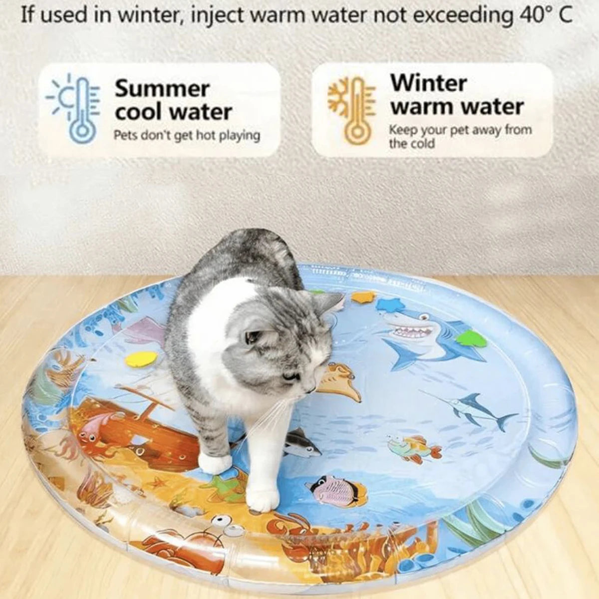 Inflatable Water Play Mat for Pets – Fish & Ocean Theme Sensory Cooling Toy