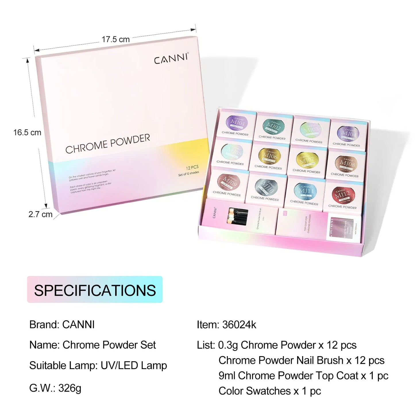 CANNI Mirror Chrome Nail Powder Aurora Effect Pearl Pigment Dust for UV Gel Nails Metallic Nail Art Decoration DIY Design