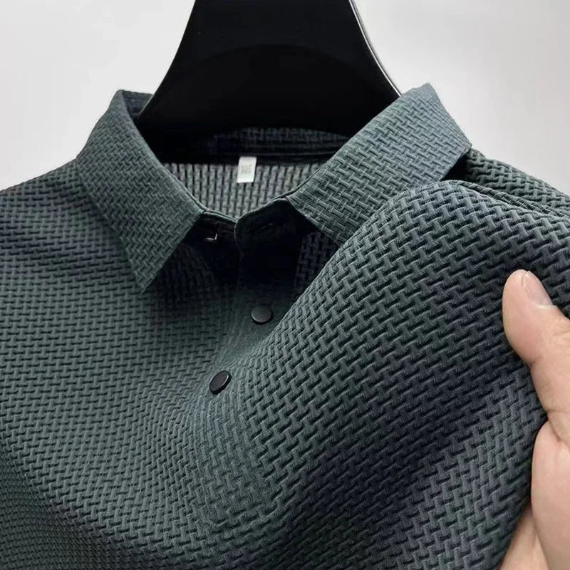 Men's Bone Flower Solid Color Polo Shirt Business Casual Short Sleeve Summer Breathable Versatile Top