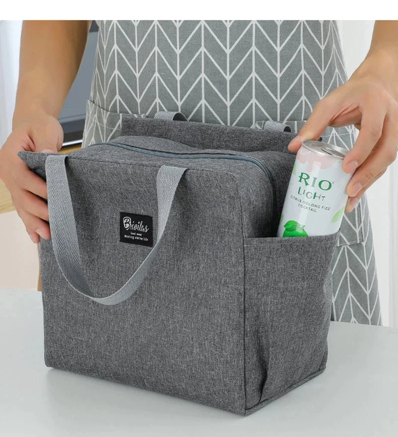 Insulated Lunch Bag with Side Pockets – Beverage & Bento Storage Tote