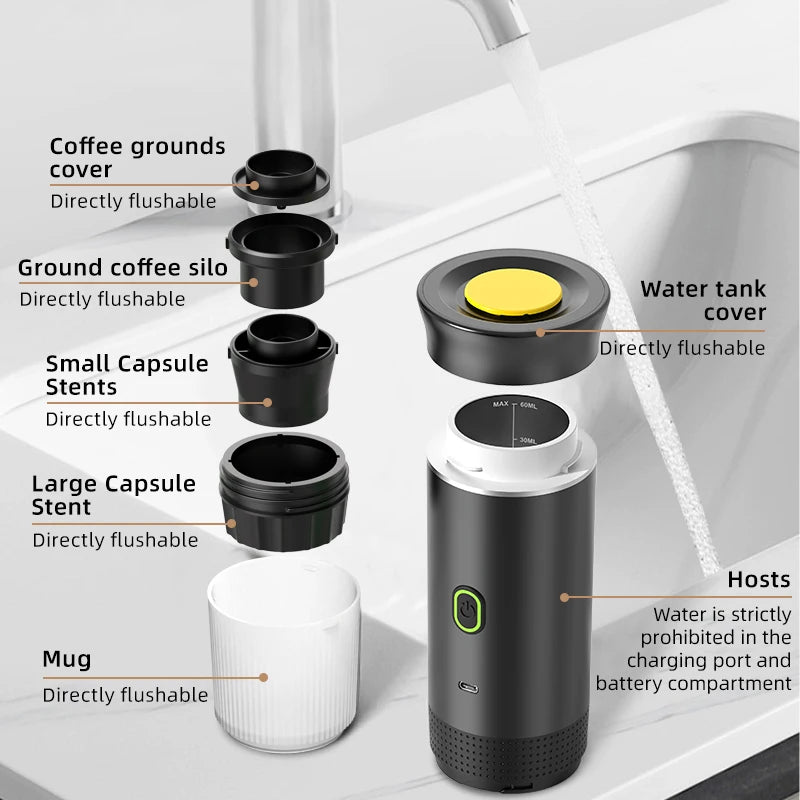 3-in-1 Portable Espresso Coffee Maker – Capsule, Powder & Travel Coffee Machine